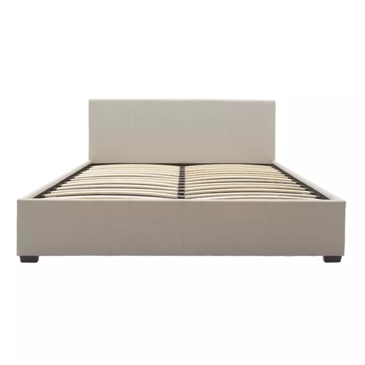 Bed with mattress and storage space Norse-Nemesis pakoworld fabric ecru 160x200cm