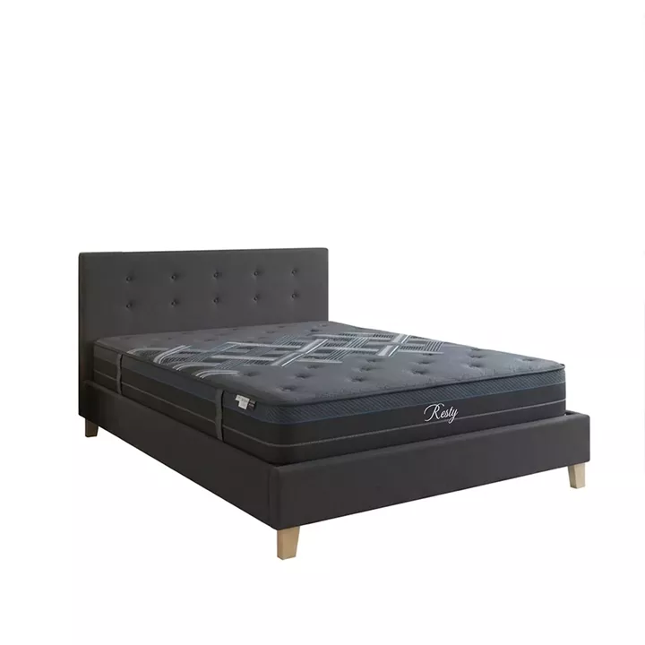 Bed with mattress Mago-Resty pakoworld anthracite fabric - wooden leg in natural shade 160x200cm