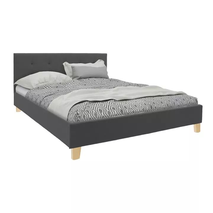 Bed with mattress Mago-Nemesis pakoworld anthracite fabric - wooden leg in natural shade 160x200cm
