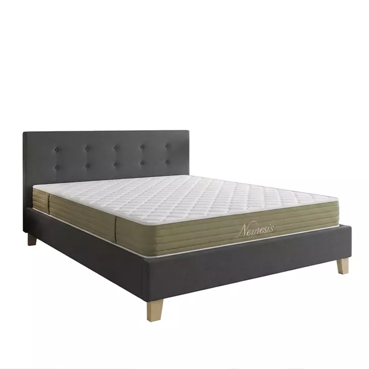 Bed with mattress Mago-Nemesis pakoworld anthracite fabric - wooden leg in natural shade 160x200cm