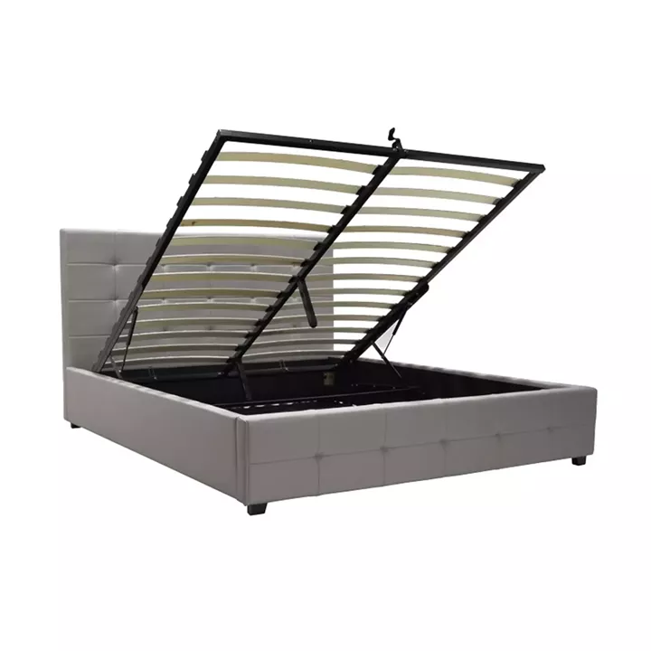 Bed with mattress and storage space Roi-Nemesis pakoworld PU grey 160x200cm