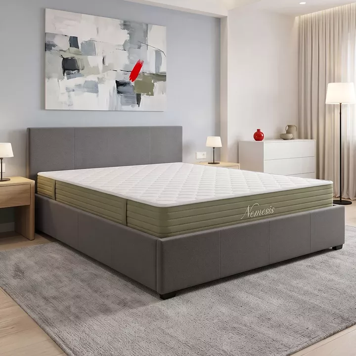 Bed with mattress and storage space Norse-Nemesis pakoworld fabric anthracite 160x200cm