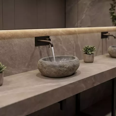 Επικαθήμενος νιπτήρας Lavello pakoworld γκρι πέτρινος 35x35x25εκ