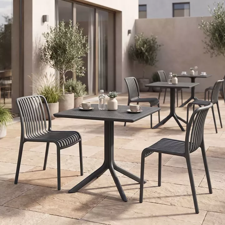 Dining room Zoi Groovy pakoworld 3pcs set anthracite PP 80x80x74cm