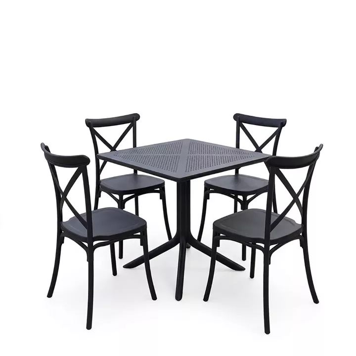 Dining set Crossie Groovy pakoworld set 5pcs anthracite PP 80x80x74cm