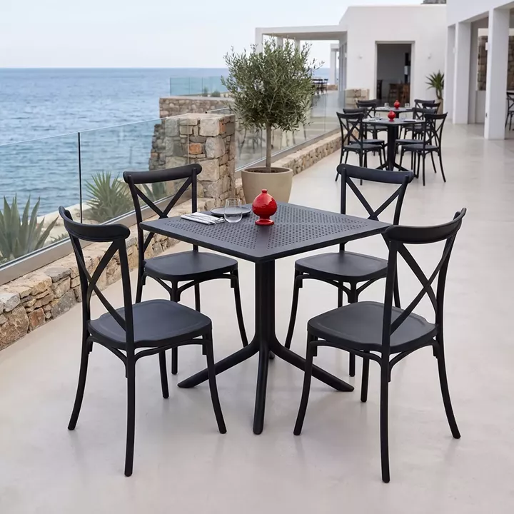 Dining set Crossie Groovy pakoworld set 5pcs anthracite PP 80x80x74cm