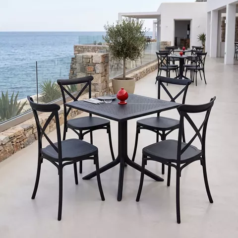 Τραπεζαρία Crossie Groovy pakoworld σετ 5τεμ ανθρακί PP 80x80x74εκ