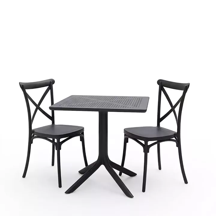 Τραπεζαρία Crossie Groovy pakoworld σετ 3τεμ ανθρακί PP 80x80x74εκ