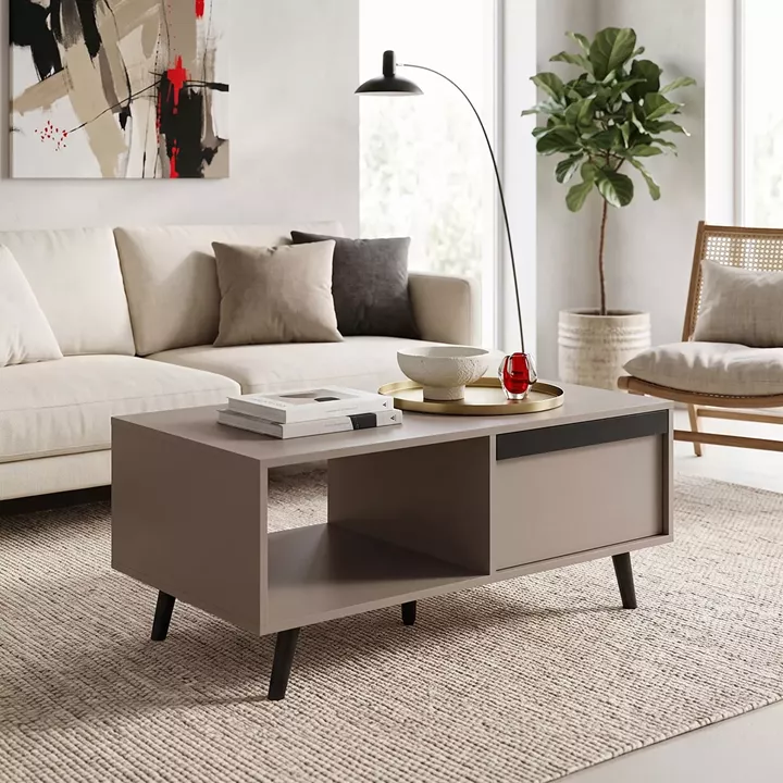 Τραπέζι σαλονιού Nectra pakoworld taupe με μαύρο 100x50x45εκ