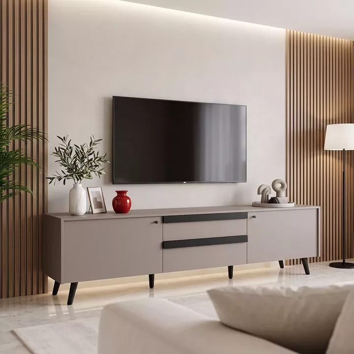 Έπιπλο τηλεόρασης Nectra pakoworld taupe με μαύρο 180x40x56εκ