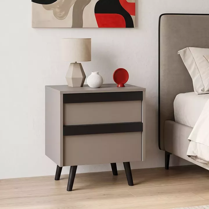Κομοδίνο Nectra pakoworld taupe με μαύρο 50x40x56εκ