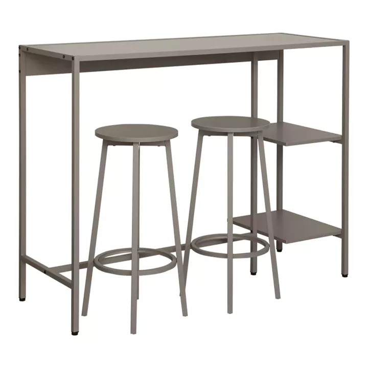 Σετ τραπέζι μπαρ Nexous pakoworld 3τεμ taupe μέταλλο 124x44x100εκ