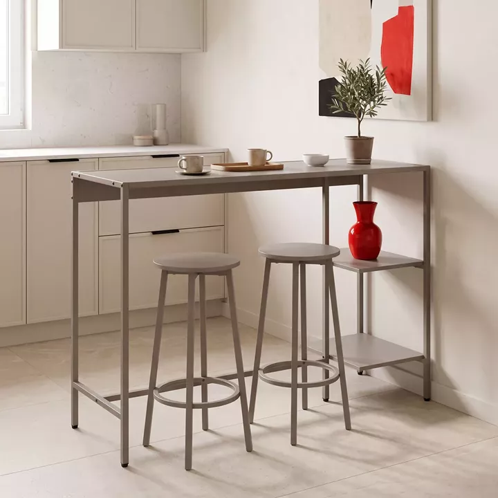 Σετ τραπέζι μπαρ Nexous pakoworld 3τεμ taupe μέταλλο 124x44x100εκ