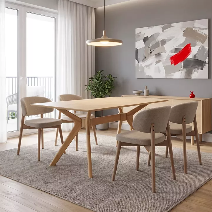 Τραπεζαρία με Καρέκλες Sienna μπεζ και Τραπέζι Raffles rubberwood σε φυσική απόχρωση 150x90x76εκ Σετ 5τεμ