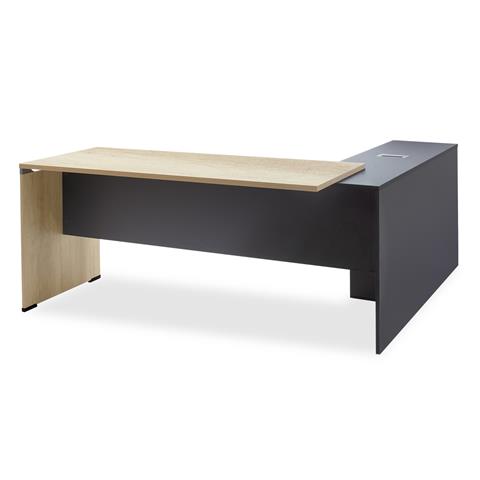 Executive table with side return Lotus pakoworld in oak-dark grey 180x160x75cm