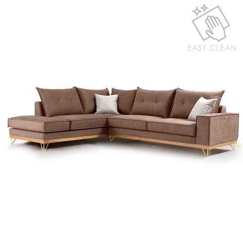 Corner sofa Luxury II pakoworld right corner fabric mocha-cream 290x235x95cm