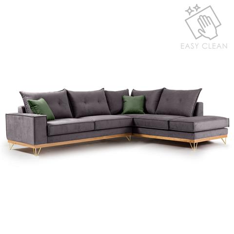 Corner sofa Luxury II pakoworld left corner fabric dark grey-dark green 290x235x95cm
