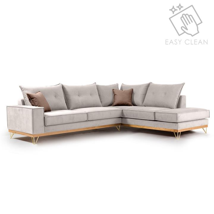 Corner sofa Luxury II pakoworld left corner fabric  cream-mocha 290x235x95cm