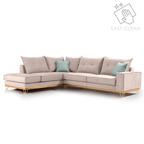 Corner sofa Luxury II pakoworld right corner fabric elephant-ciel 290x235x95cm