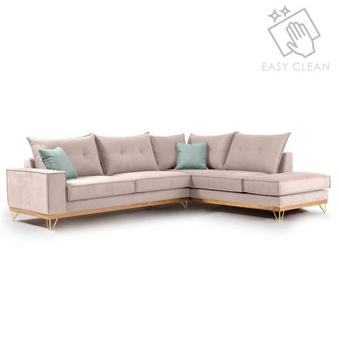 Corner sofa Luxury II pakoworld left corner fabric elephant-ciel 290x235x95cm