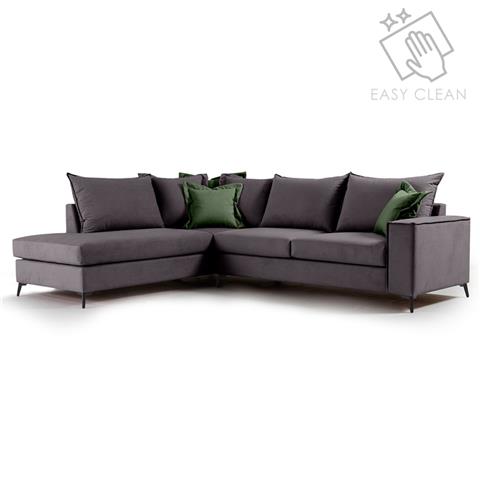 Corner sofa Boston pakoworld right corner fabric dark grey-dark green 290x235x95cm