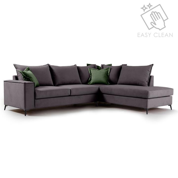 Corner sofa Boston pakoworld left corner fabric dark grey-dark green 290x235x95cm