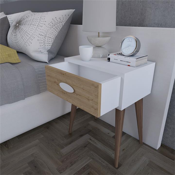 Nightstand Labow pakoworld with a drawer walnut-white-sonoma 45x30x57,5cm