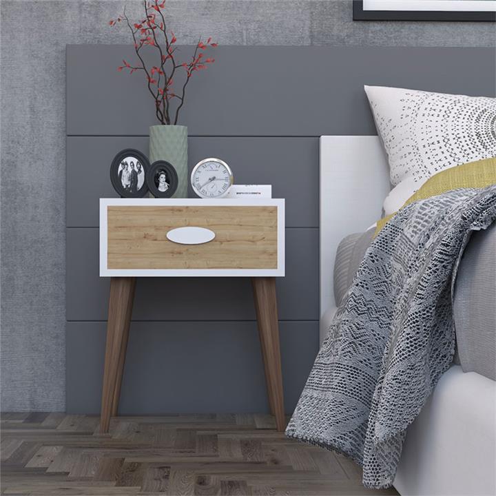 Nightstand Labow pakoworld with a drawer walnut-white-sonoma 45x30x57,5cm