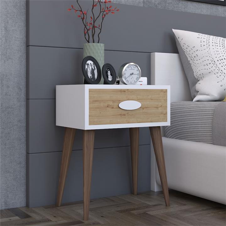 Nightstand Labow pakoworld with a drawer walnut-white-sonoma 45x30x57,5cm