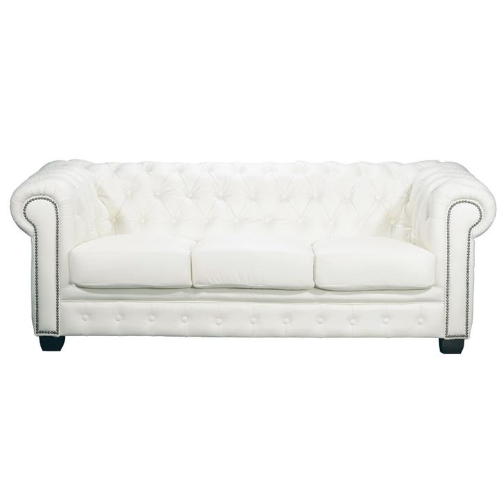 CHESTERFIELD Birmingham Καναπές 3Θέσιος Σαλονιού Καθιστικού, Δέρμα Άσπρο
