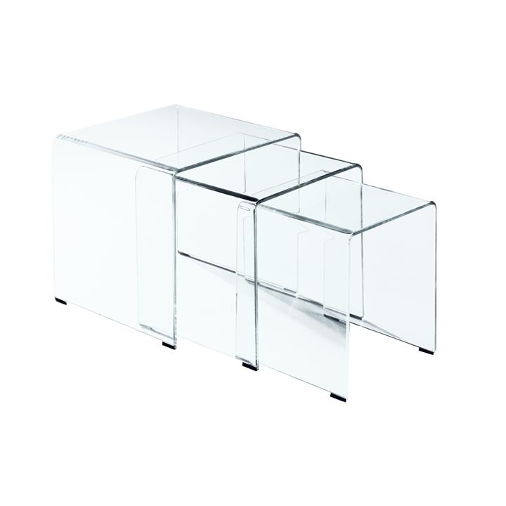 GLASSER Set 3  Βοηθητικά Τραπεζάκια, Διάφανο Γυαλί 10m