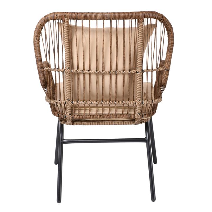 SALSA MAX Πολυθρόνα Μέταλλο Βαφή Μαύρο, Wicker Φυσικό, Μαξιλάρι Μπεζ