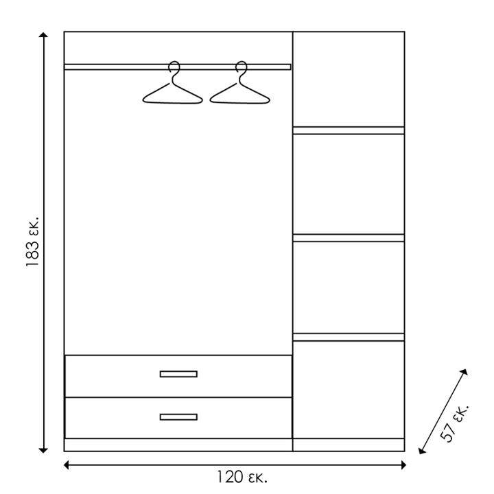 Wardrobe Olympus pakoworld with 3 doors and drawers+mirror in castillo-toro colour 120x57x183