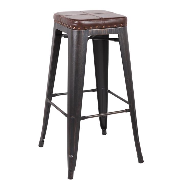 RELIX Σκαμπό Bar-Pro, Στοιβαζόμενο, Μέταλλο Βαφή Antique Black, Pu Σκούρο Καφέ