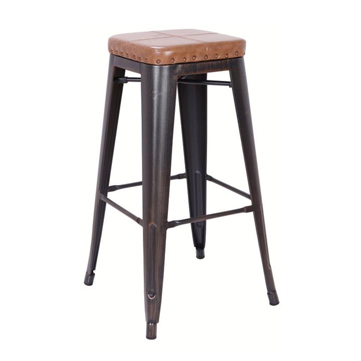 RELIX Σκαμπό Bar-Pro, Στοιβαζόμενο, Μέταλλο Βαφή Antique Black, Pu Camel