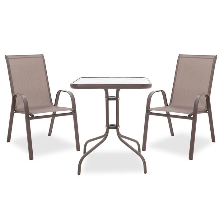 Garden dining set 3pcs Calan-Watson pakoworld metal-textilene brown