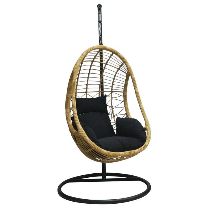 SALSA Κρεμαστή Πολυθρόνα, Wicker Φυσικό, Μέταλλο Βαφή Μαύρο, Μαξιλάρι Μαύρο