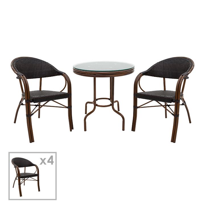 Paula garden dining set 5pcs pakoworld metal-pe rattan brown