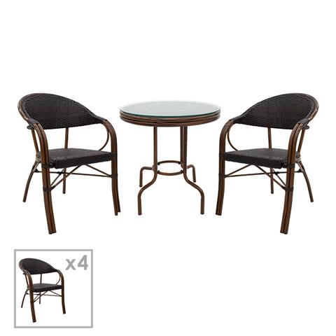 Paula garden dining set 5pcs pakoworld metal-pe rattan brown