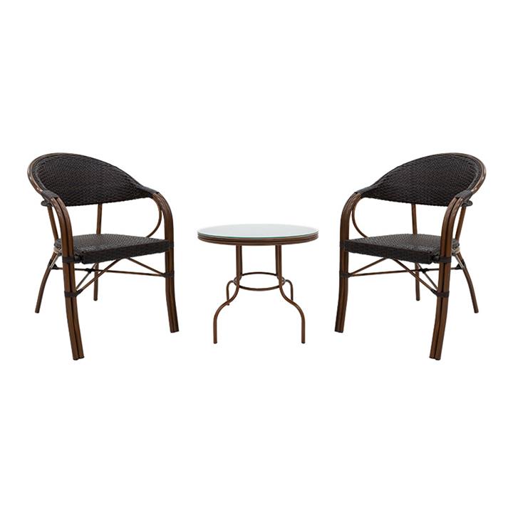 Paula garden lounge set 3pcs pakoworld metal-pe rattan brown