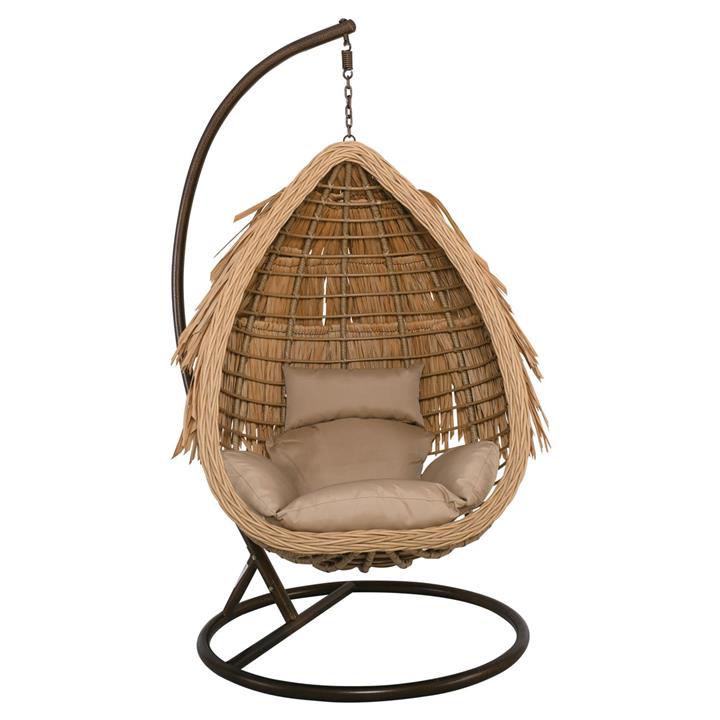 SALSA TROPIC Κρεμαστή Πολυθρόνα, Wicker Φυσικό, Μέταλλο Brown, Μαξιλάρι Μπεζ
