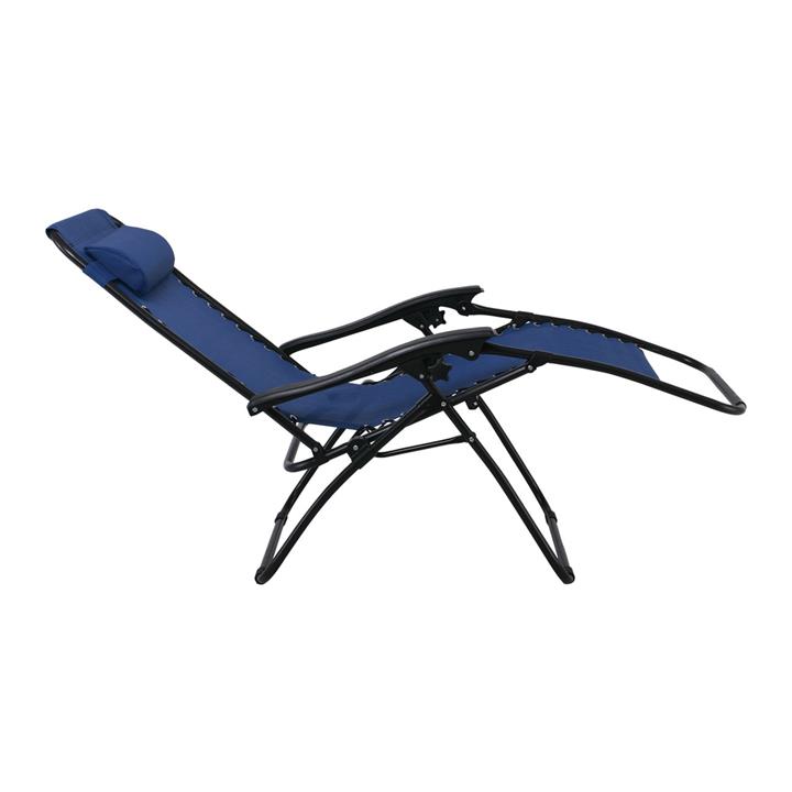 SUPER RELAX Πολυθρόνα με Υποπόδιο, Μέταλλο Βαφή Μαύρο, Textilene Μπλε