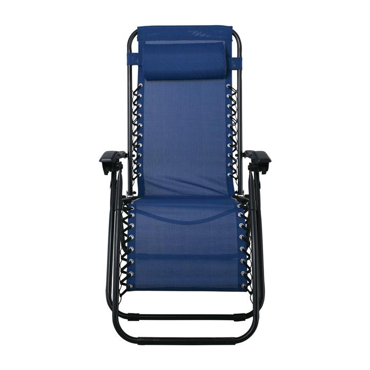 SUPER RELAX Πολυθρόνα με Υποπόδιο, Μέταλλο Βαφή Μαύρο, Textilene Μπλε