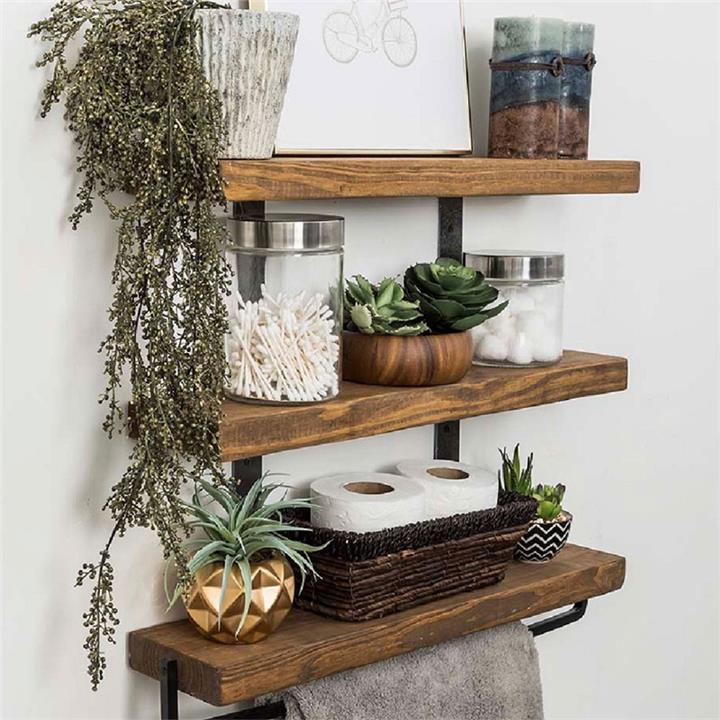 Wall set unit Ember pakoworld solid pine wood walnut-black 75x9x68cm