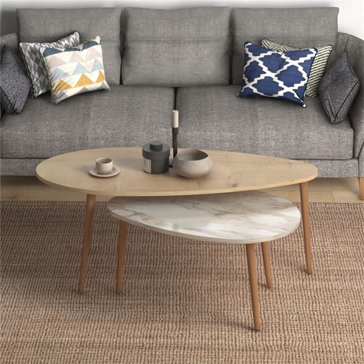 Coffee table Monty pakoworld oak-beige marble 116x46x46cm