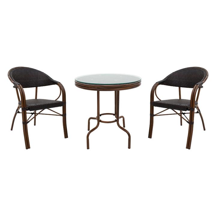 Garden dining set 3pcs Paula pakoworld metal-pe brown