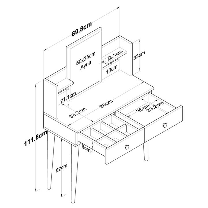 Dressing table with mirror Rainy pakoworld white 90x38.2x111.8cm