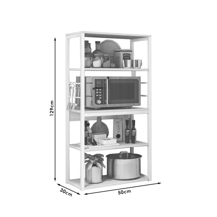 Floor shelf unit Tace pakoworld metallic in white-natural color 50x30x129cm