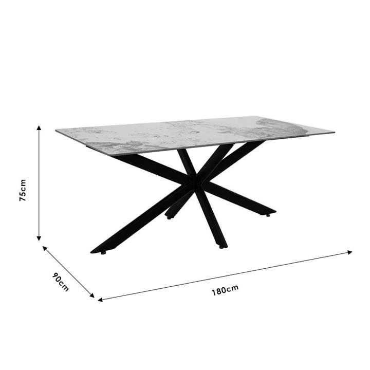 Dinning table Bethan pakoworld stone-glass white marble- metal black leg design 180x90x75cm