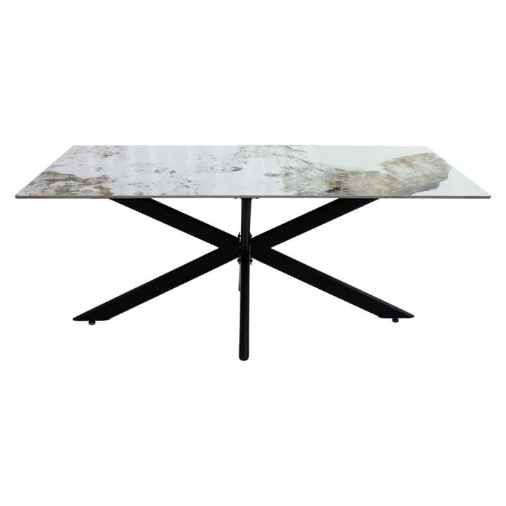 Dinning table Bethan pakoworld stone-glass white marble- metal black leg design 180x90x75cm